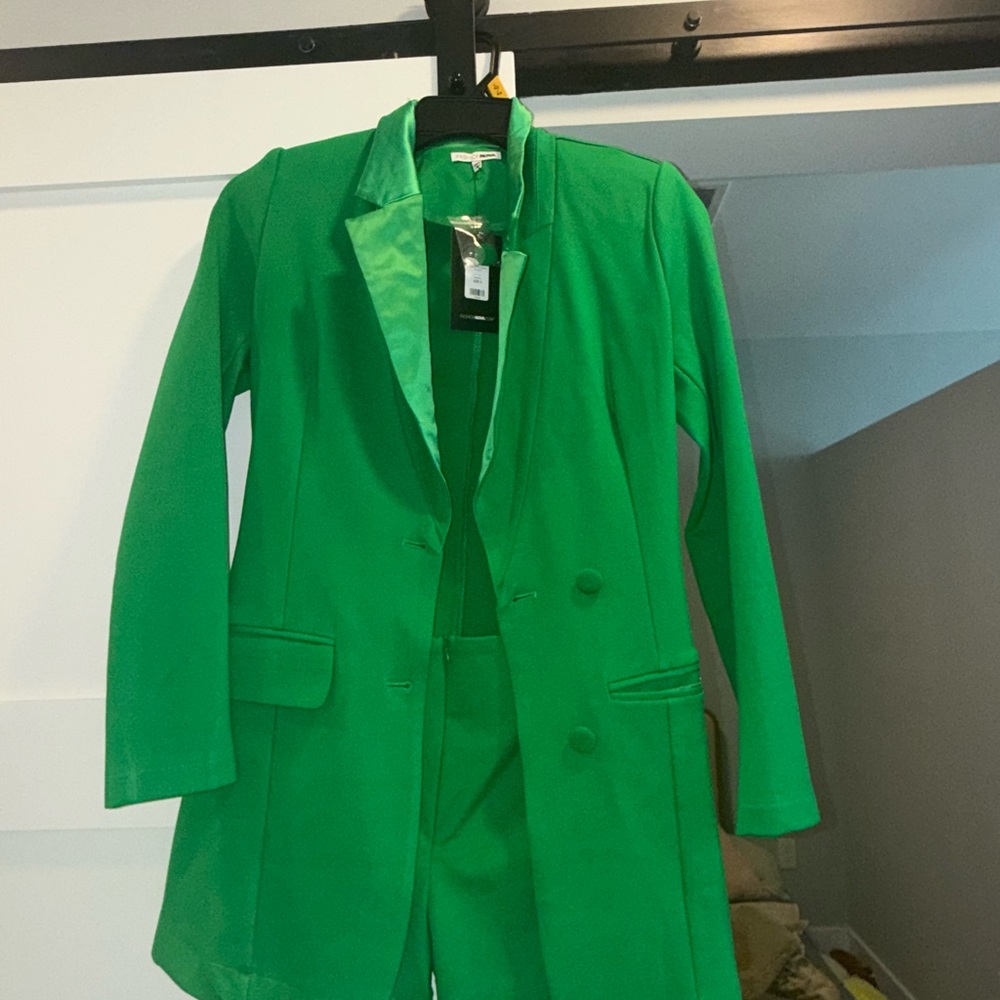 Bright Green Women's Double-Breasted Blazer - Unbranded